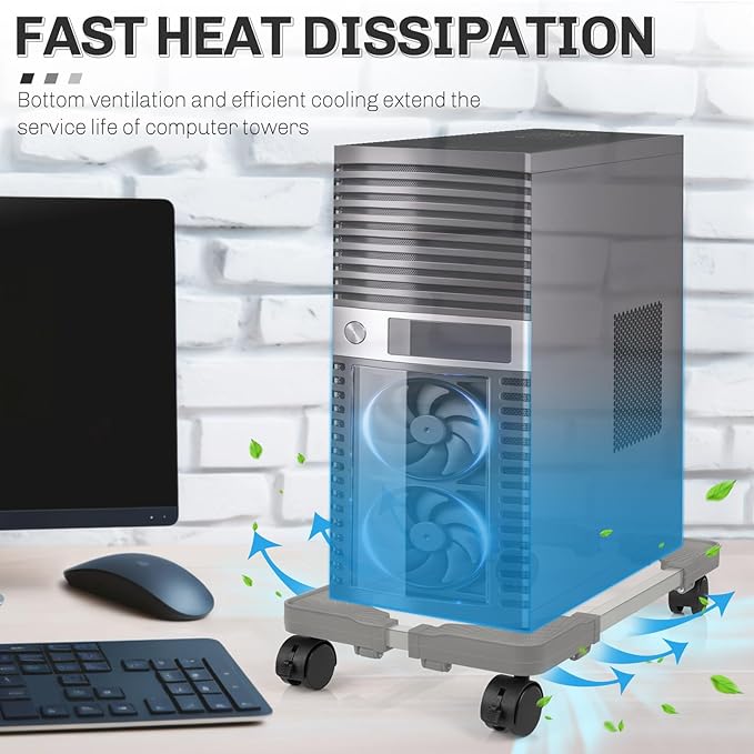 Liitrton Mobile CPU Stand with 4 Locking Casters, Ventilated PC Tower Stand for Floor, Fits Most PC Towers, Office Gamers (Light Grey)