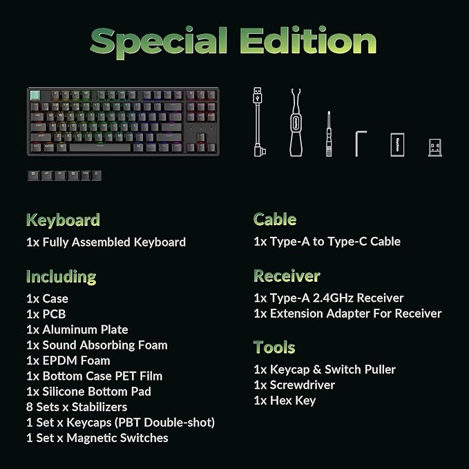 Keychron K8 HE TKL Wireless Mechanical Keyboard Hot Swappable Hall Effect Magnetic Switches 2.4 GHz/Bluetooth/Wired QMK/VIA Custom RGB Backlit for Mac Windows Linux-Black