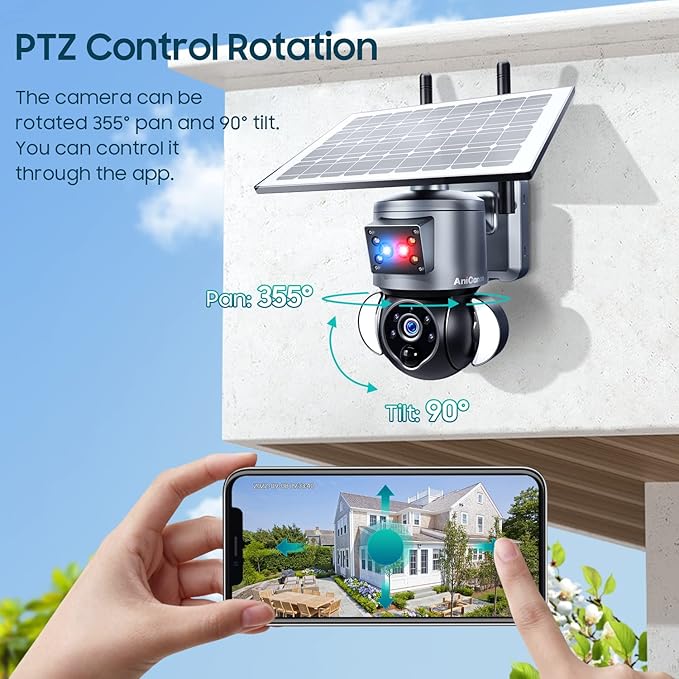 Solar Security Cameras Wireless Outdoor,Remote 2K WiFi 360° View Wireless Solar Powered Cameras for Home, PIR Motion Sensor Floodlight with Siren Color Night Vision