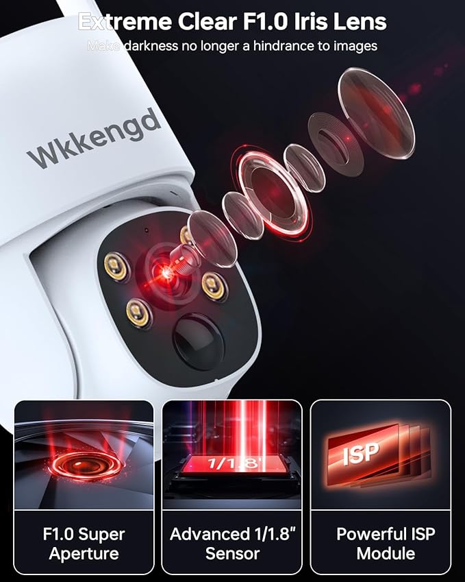 3MP F1.0 Aperture True Full Color Night Vision 2-Cam Kit 5G/2.4G WiFi Home Security PTZ Cameras with Solar Panel, Surveillance Recorder System