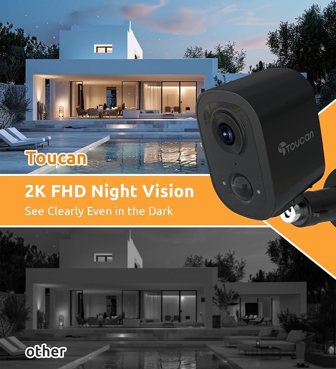 2K Security Cameras Wireless Outdoor, Cameras for Home Security with 2-Way Audio, PIR Motion Detection, Night Vision, Cloud Storage, IP65 Weatherproof, Alexa & Google Home Compatible