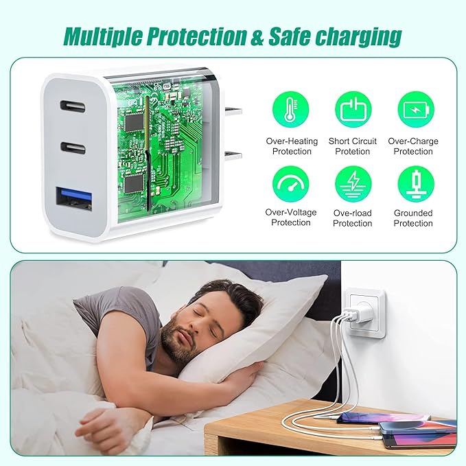 [3Pack] iPhone 16 15 Fast Charger Block 35W 3-Port Fast USB C Charger Block Multiport Double Port PD+QC Wall Plug Compatible with iPhone 16/16 Pro/16 Pro Max/16 Plus/iPhone 15/15 Pro/15 Pro Max/14/13