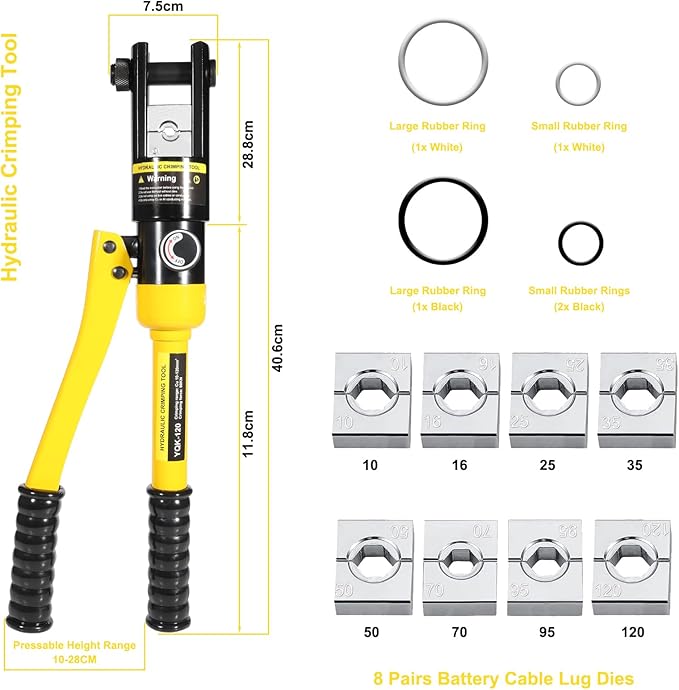 12 Tons Hydraulic Crimping Tool with 8 Dies for 8AWG-4/0AWG Cables & Stainless Steel, Professional Battery Terminal & Wire Rope Crimper Kit with Portable Case