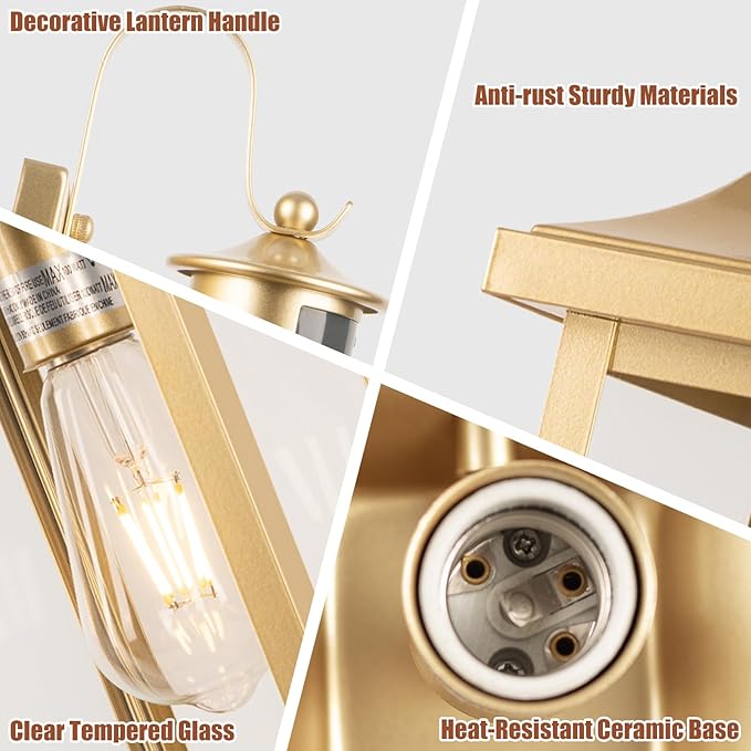 2-Pack Gold Dusk to Dawn Motion Sensor Lights 18 Inch, Large Outdoor Light Fixtures IP65 Waterproof Anti-Rust Brass Outside Lights for House Photocell Modern Exterior Lanterns Wall Mounted