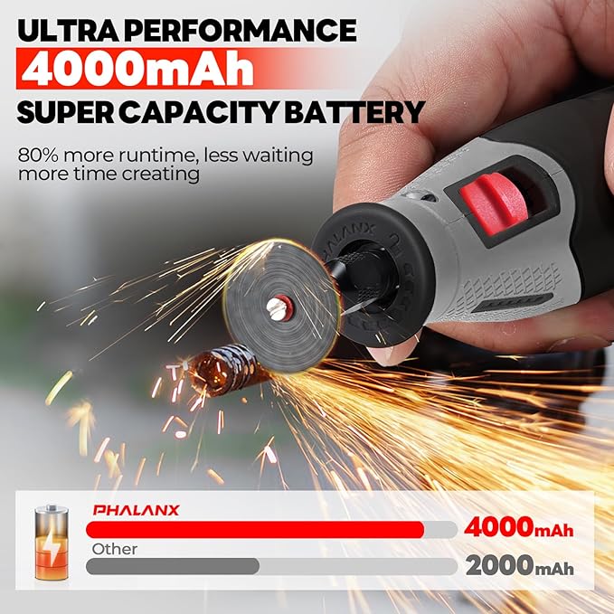 Cordless 4V Rotary Tool Kit, PHALANX Rotary Tools 80 PCS Accessories 4000mAh Li-Ion Battery, Type-C Charging 9 Speed Engraving Tool for Wood Cutting Sanding Crafts Carving Resin Polishing