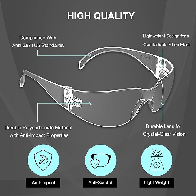 KAYGO Clear Safety Glasses for Men and Women, Bulk of 24 Protective Eyewear, Polycarbonate ANSI Z87.1 Impact Resistant Eye Protection for Work, Lab, Construction
