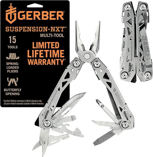 Gerber Gear Suspension-NXT 15-in-1 EDC Multi tool with Pocket Knife, Needle Nose Pliers and Wire Stripper Tools, Gifts for Men, Survival and Camping Gear, Stainless Steel