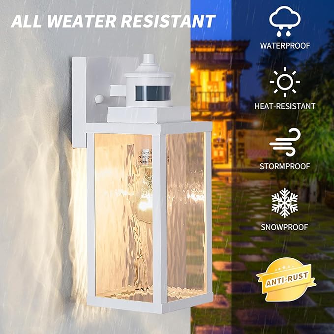 2 Pack White Motion Sensor Outdoor Wall Lights,Updated Dusk to Dawn Outdoor Lighting, Exterior Light Fixtures Wall Mount,Waterproof Porch Light Outside Lights for House