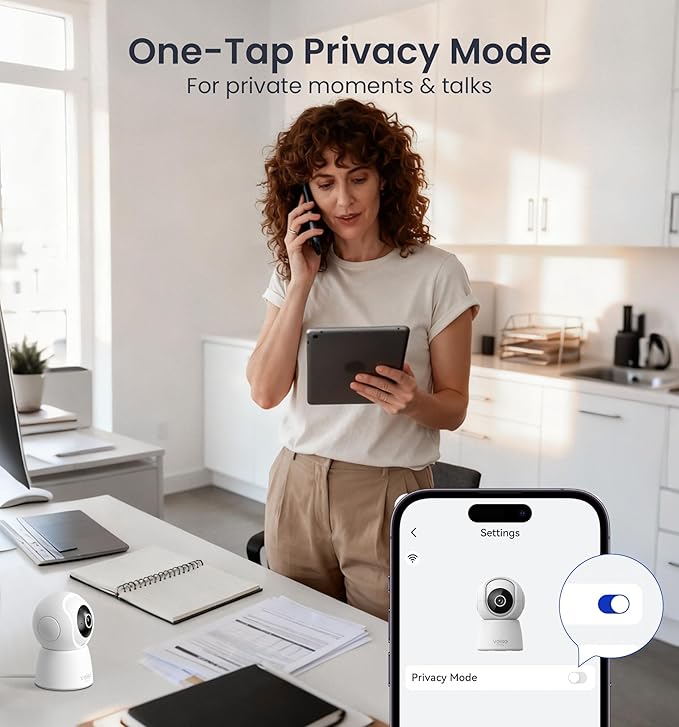 Veise 2K Security Camera Indoor 2.4GHz, 360° Pan/Tilt Cameras for Home Security, Pet & Baby Monitor, Motion Tracking, Voice Control, 2-Way Audio, IR Night Vision, Cloud &SD Card Storage, White