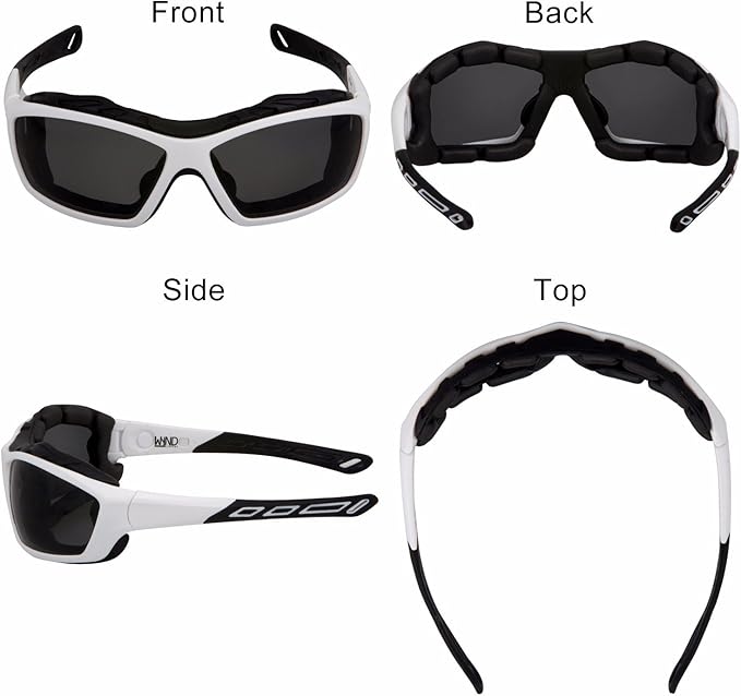 WYND Blocker Motorcycle Riding Glasses Extreme Sports Wrap Sunglasses (White/Smoke)