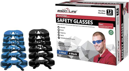 BISON LIFE Keystone Color Lens Safety Glasses | Anti Scratch | Impact Resistance | ANSI Z87.1 Standard | UV 400 Protection