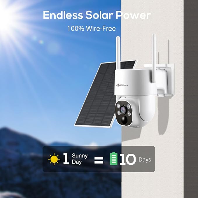 Kittyhok 4G LTE Cellular Solar Security Camera Wireless Outdoor, 2K No WiFi Security Camera, 360° Live View Pan/Tilt, Color Night Vision, 2 Way Talk, PIR Motion Sensor, Siren, Built-in SIM Card