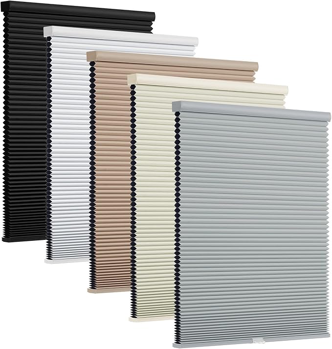 Changshade Custom Cordless Cellular Shades, Blackout Honeycomb Shades for Windows, Pull Down Pleated Blinds, Easy to Install for Indoor Windows and French Doors, Grey