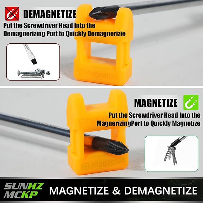 SUNHZMCKP 7-Piece Screwdriver Set, 3 Phillips and 3 Flat Screw Driver Made of S2 Steel, Screw Driver Set Kit with Wall Mount, Professional Cushion Grip and Magnetize&Demagnetize Device
