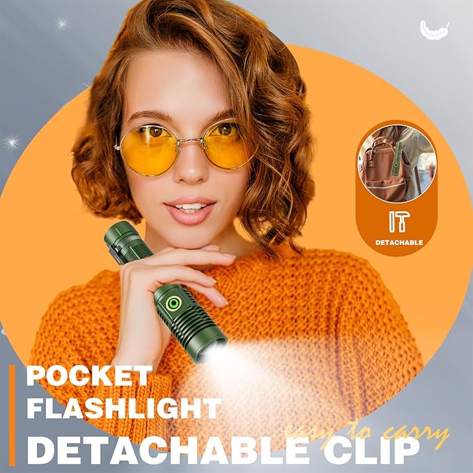 Small Tactical Flashlights High Lumens - 1500 Meters Long Beam Super Bright LED Magnetic Flashlight USB Rechargeable Zoomable 5Modes Long Beam Spotlight Flashlight for Hiking, Camping-Green