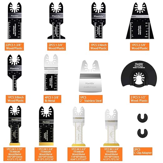 40 Pcs Oscillating Saw Blades Metal, Titanium Oscillating Tool Blades, Extra-Long Reach Multitool Blades Kit for Wood Plastics, Oscillating Multitool Saw Blades fit Dewalt Rockwell