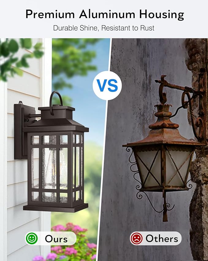 Exterior Lighting Fixtures, Oil Rubbed Bronze Dusk to Dawn Outdoor Light, 100% Aluminum Outdoor Porch Lights Wall Mount, Waterproof Exterior Wall Sconce for Patio, 2-pack Outside Garage Lantern