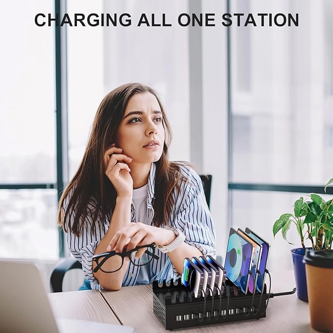 300W USB Charging Station, ALI SEA 22 Port USB Fast Charging Station for Multiple Devices, Multi Charger Station Organizer Compatible with Cellphone, Tablet, Kindle, iPad and More