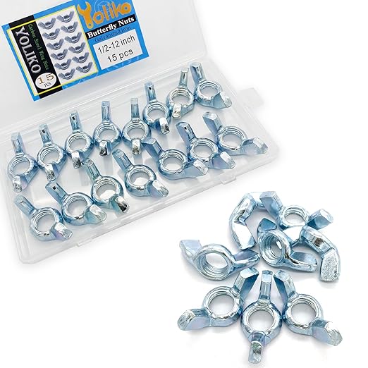 15 PCS 1/2-12 Inch Wingnuts, Quality Carbon Steel Wing Nuts Zinc Plated Fasteners Parts Butterfly Nut, Hand Twist Tighten Hardware Nuts Butterfly Wing-Nut 1/2-12” Assorted Kit