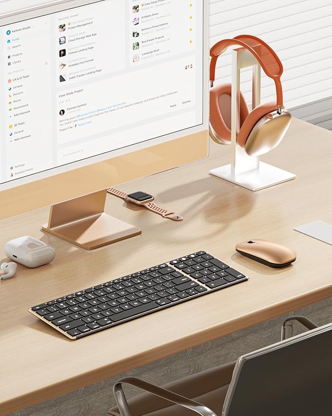 seenda Bluetooth Keyboard and Mouse for Mac, SKM64-2 Multi-Device Rechargeable Slim Wireless Keyboard Mouse Stainless Steel Full Size, Compatible with MacBook Pro/Air, iPad, Mac - Black Gold