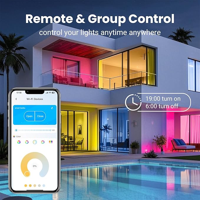 VOLIVO Smart Light Bulbs, Color Changing LED Bulb, Compatible with Alexa and Google Assistant, WiFi & Bluetooth Smart Bulbs, Music Sync, A19, E26,9W,800 Lumens, 4 Pack