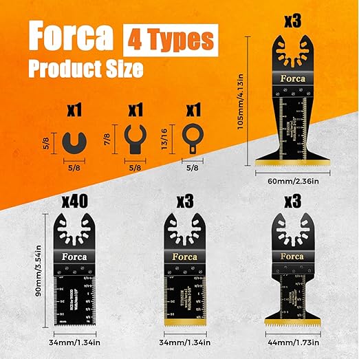 Forca 49pcs Oscillating Tool Blades and High-Carbon Steel Multitool Blades, Universal Multitool Blades for Metal Wood Cutting,Multi Tool Blades Kits Fit Dewalt Bosch Milwaukee Ryobi