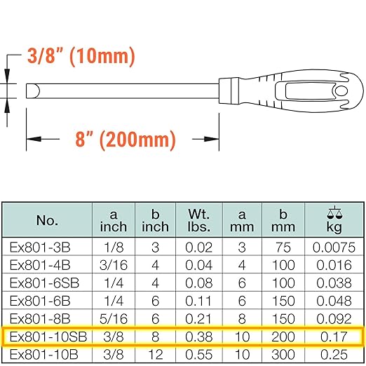 C.S. Unitec Screwdriver Flat Head Non-Sparking, Non-Magnetic, Corrosion Resistant 3/8"" x 8"" TUV Certified EX801-10SB"
