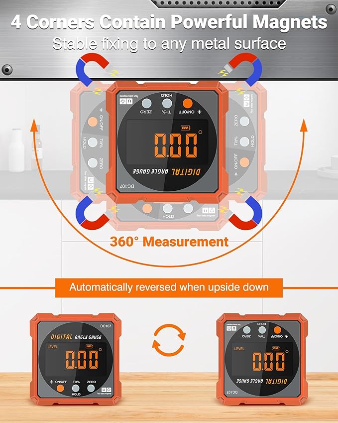 Digital Angle Finder Magnetic Electronic Angle Cube Dual Laser Gauge Digital Level with Slope Percentage Table Saw Miter Protractor Woodworking Measuring Tool Level Box for Hanging