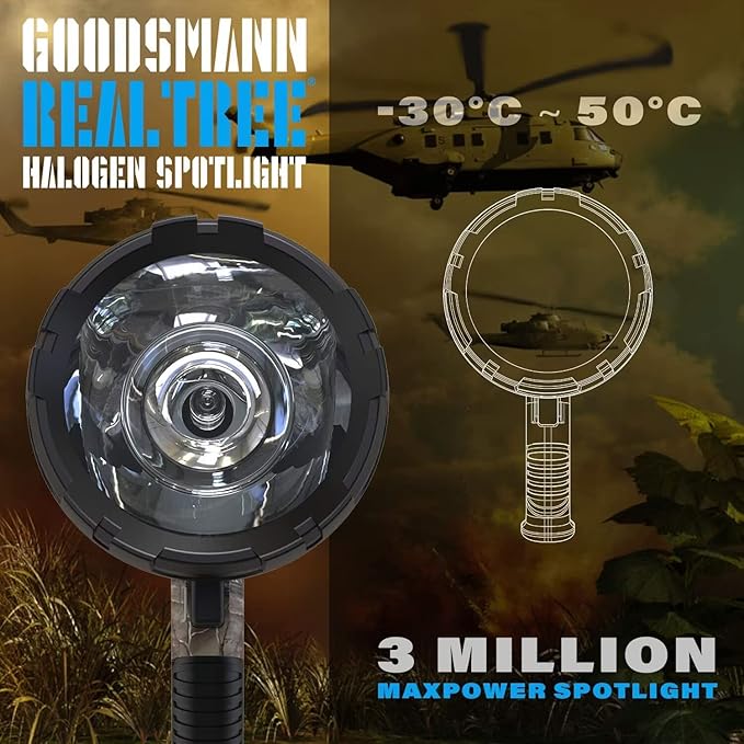 GOODSMANN Spotlight Camo Hunting Spot Lights 12 Volt Marine Spotlight Tacticpro 1500 Lumen Realtree® Xtra Halogen Boat Spotlighting 9924-H102-01
