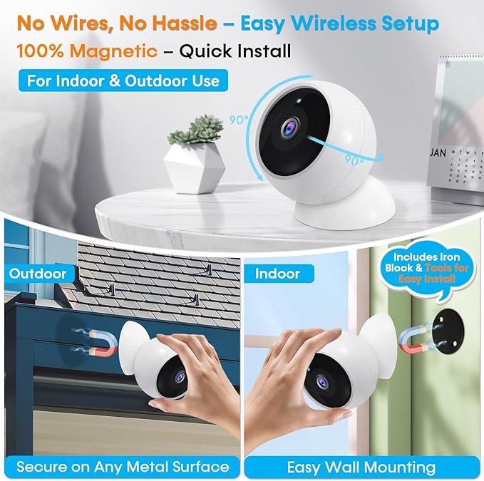 AMTIFO Security Cameras Wireless Outdoor: Magnetic 2-Pack Install-Free Indoor Smart 2K WiFi - Long Battery Life Powered Wireless Cameras for Home Security with AI Motion Detection