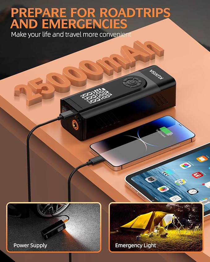 Tire Inflator Portable Air Compressor, 180PSI Air Compressor with Digital Pressure Gauge, 25000mAh & 3X Faster Portable Air Pump for Car, Motorcycle, Bicycle, Ball and More(Black)