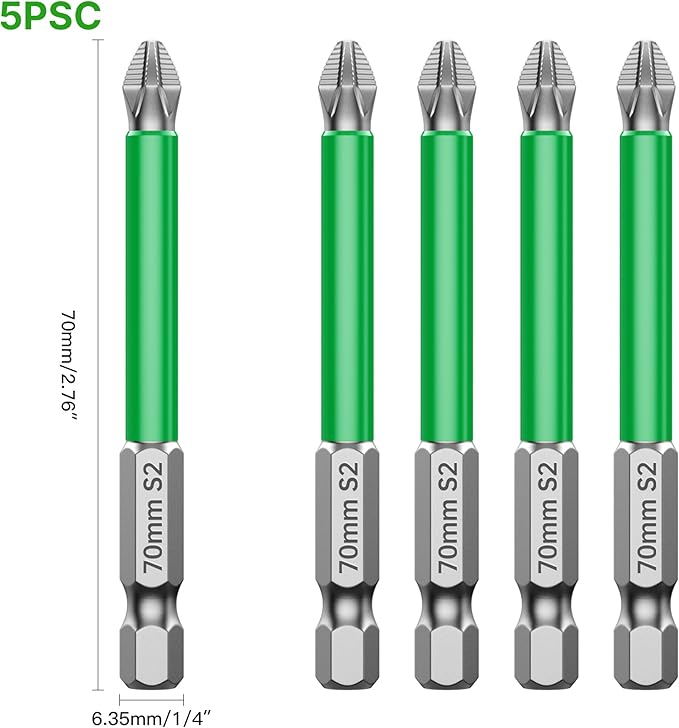 HUHAO 5Pcs High Magnetic Screwdriver Bit Set,S2 Alloy Steel Anti-Slip Drill Bit,1/4 Inch Hex Shank,Phillips Impact Screwdriver Bits Sets Waterproof Impact Batch Head for Electric Hand Tool,70mm