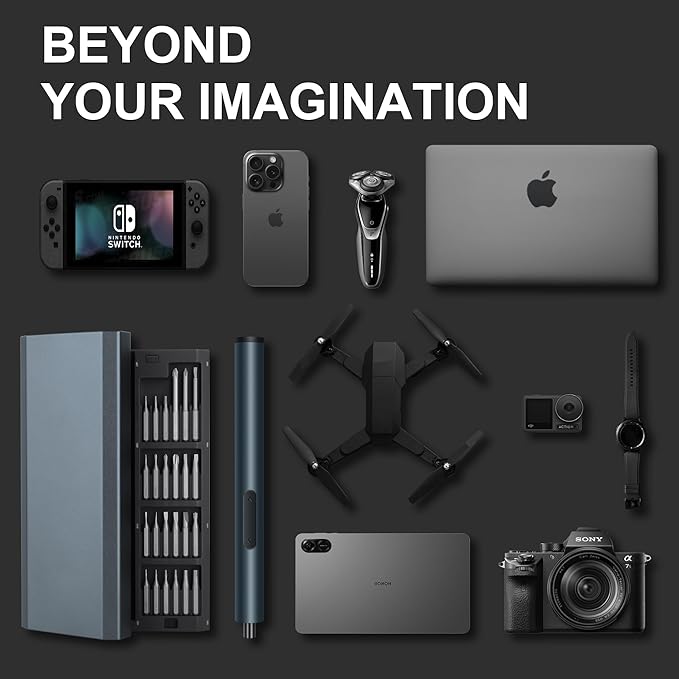 Mini Electric Screwdriver Set, 0.2N.m Precision Torque Screwdriver Rechargeable with 350mAh Lithium-ion Battery, 24pcs Precision S2 Steel Bits, Pocket Aluminum Alloy Storage Case Package