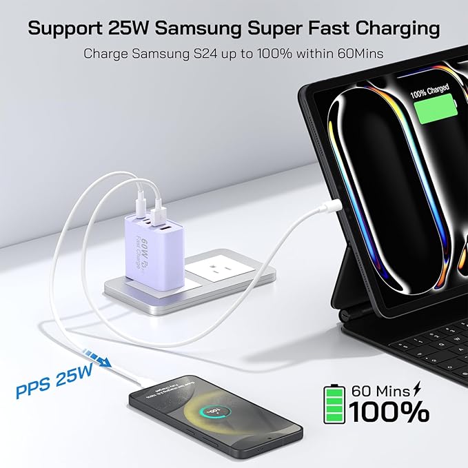 2Pack USB C Fast Charger Block, 60W 5-Port USB C Wall Charger 30W Type C Charging Block, 2USB C+3USB A PPS/PD 3.0 Multiport Charging Cube for iPhone 16 15 14 13 Pro Max,for Galaxy S25 S24 Ultra, i Pad