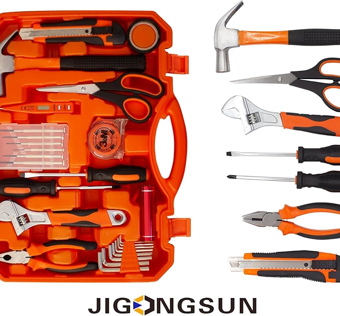 Basic Tool Kit, 68 Piece Household Tool Set, Small Tool Kit, Transparent Orange Pliers Set, and Tool Set, Suitable for Men's and Women's Tool Kits, As Home DIY, and As a Gift