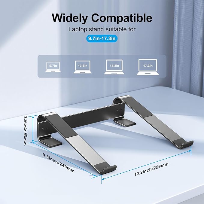 Laptop Riser for Desk - Aluminum Ergonomic Computer Stand for Laptop Cooling - Compatible with MacBook Pro/Air, Dell, HP, Lenovo, 10-17.3'', Black