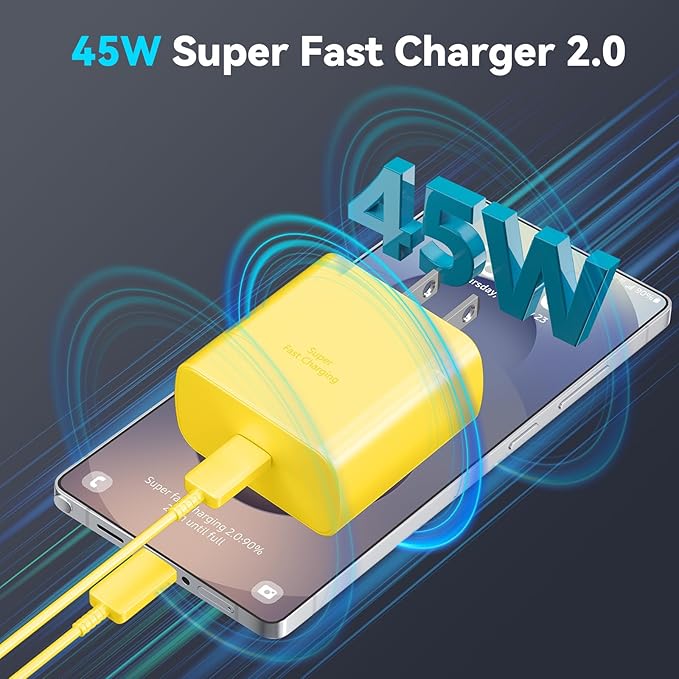45W Samsung Super Fast Charger Type C,USB C Fast Charger 6.6ft Cable Cord Android Phone Charger Block for Samsung Galaxy S24 Ultra/S24/S24+/S23 Ultra/S23/S23+/S22/S21/S20/Note 10/20, Galaxy Tab,yellow