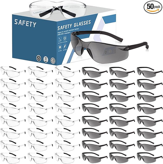 50 Pack Bulk Safety Glasses Clear Lens ANSI Z87.1 Safety Glasses for Women Men Eye Protection Glasses with Scratch and Impact Resistant for Construction and Laboratory