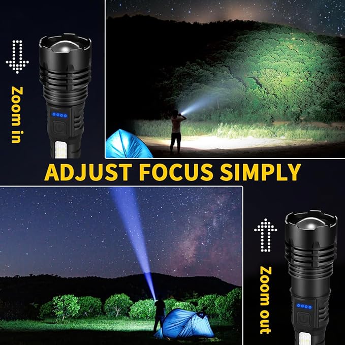 Rechargeable Flashlights High Lumens, 7Mode Flashlights Rechargeable, Super Bright Flashlight, Adjustable Tactical Flashlight, High Powered Flash Light, LED Flashlight for Emergency Home 4Pack