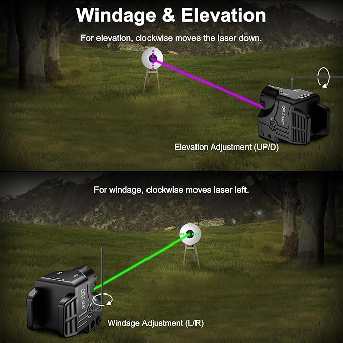Red Green Purple Blue Laser Light Combo, 800 Lumens Tactical Flashlight Laser Sight, Built-in USB Rechargeable Battery, Adjustable Compact Tactical LED Light Laser Beams for Handguns with a Rail