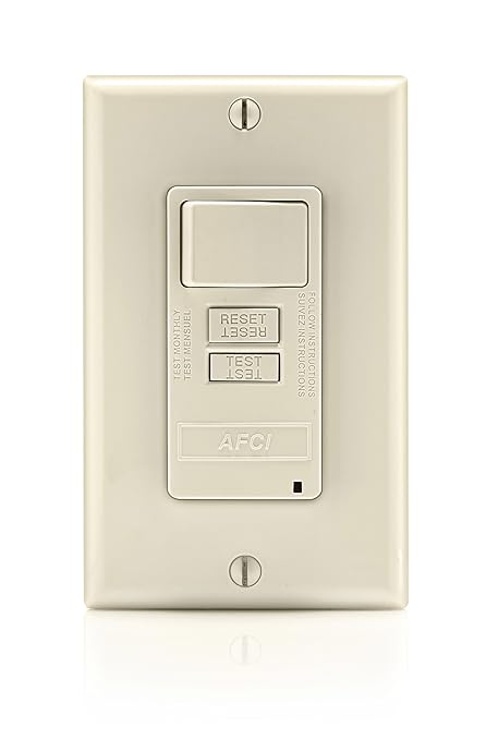 Leviton AFCI/Switch Combination, 15 Amp, Self Test, LED Indicator Light, AFSW1-T, Light Almond