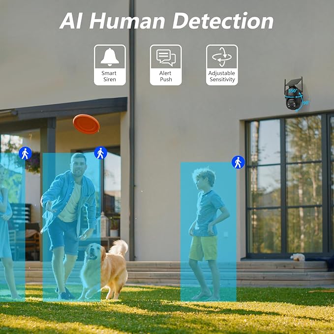 GALAYOU 2K Cameras for Home Security-2.4G WiFi Outdoor Camera Wireless Solar/Battery Powered, 360° PTZ Color Night Vision, PIR Detection, SD/Cloud Storage, Waterproof, Work with Alexa, R1 2P Black