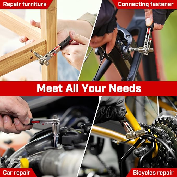 Angle Ratchet Screwdriver Set: 16 Piece Magnetic Bit & Socket with 90 degree Mini Offset Low Profile Reversible Drive Handle - DIY Bike Tight Spaces