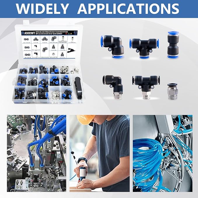 65 Pcs Quick Connect Air Hose Fittings Kit - 1/8" to 1/2" NPT Thread Push To Connect Fittings