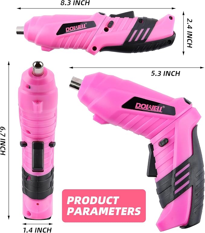 DOWELL Power Electric Cordless Screwdriver Set Rechargeable 3.6V Power Screwdriver Kit Tools for Women with 27pcs Accessories Pink