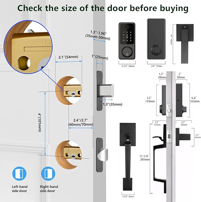 Smart Front Door Lock Handle Set, Keypad Door Lock with Handles, Fingerprint Keyless Entry Smart Locks Handle Kit, Electronic Smart Deadbolt with Auto Lock, Code, APP for Home, Apartment