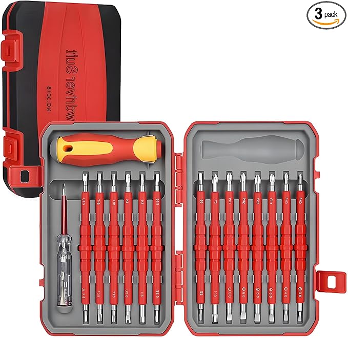 Insulated Screwdriver Set for Electricians – Ergonomic Handle, Magnetized Tips, Durable for Electrical Work, Receptacle & Outlet Screwdriver, Multi-Tool (29 in 1)