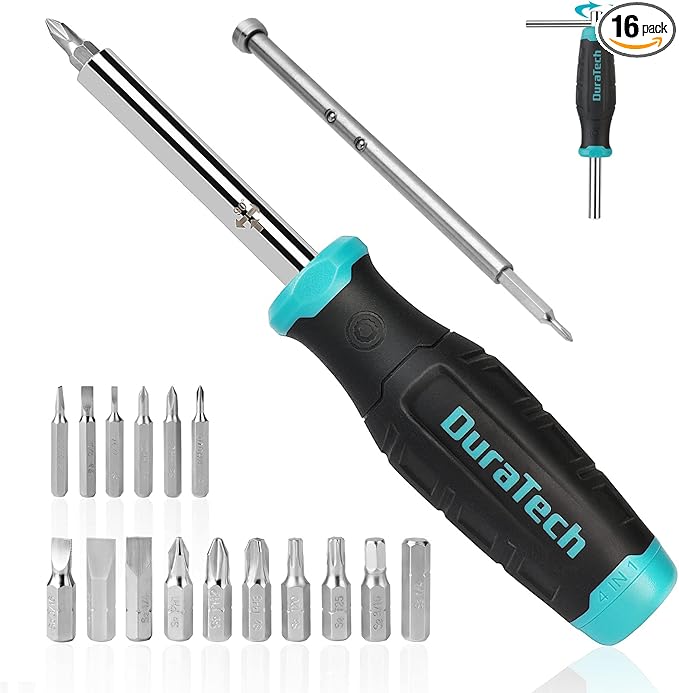 DURATECH Multi-bit Screwdriver Set, 18-in-1 Screwdriver with T-bar and Precision Screwdriver Stored in Shaft, Phillips/Slotted/Torx/Square, Professional All in One Tool Kit for Repairing