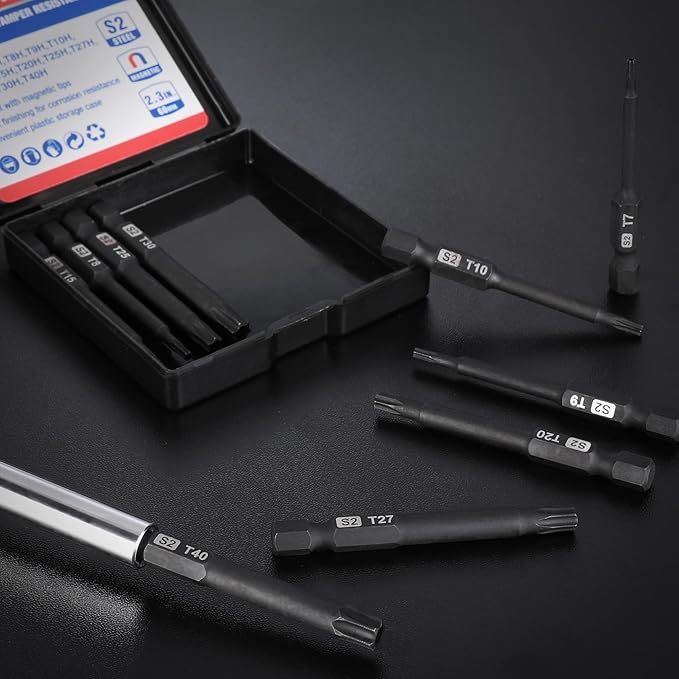 WORKPRO 10pcs Security Torx Bit Set, CNC Machined S2 Steel Star Bit Set, 2.3" Long Tamper Proof Torx Screwdriver bit with Magnetic Tips, Tamper Resistant Fastener Drive Bits with Storage Box