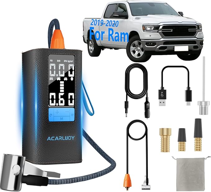 Tire Inflator Portable Air Compressor, Fit for Ram 2019-2020, 6000mAh Cordless Air Pump with 3X Faster Inflation, Auto-Shutoff & LCD Display